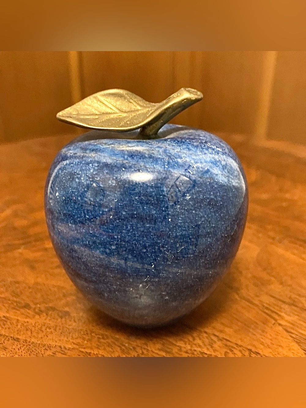 Vintage Italian Blue Marble Apple Objet D’art, 1960s